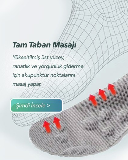 Tam Taban Masajı - Yükseltilmiş üst yüzey,  rahatlık ve yorgunluk giderme  için akupunktur noktalarını  masaj yapar.